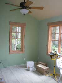 Lighted ceiling fan in the guest bedroom